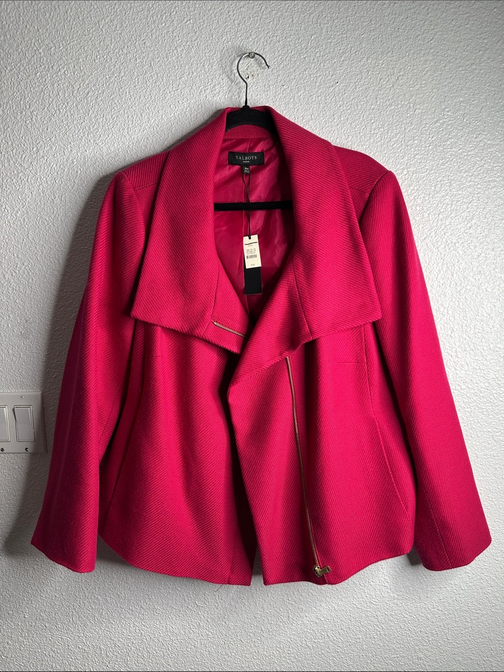 Talbots Hot Pink Draped wool blend Jacket zipup size 16 new preppy, classic